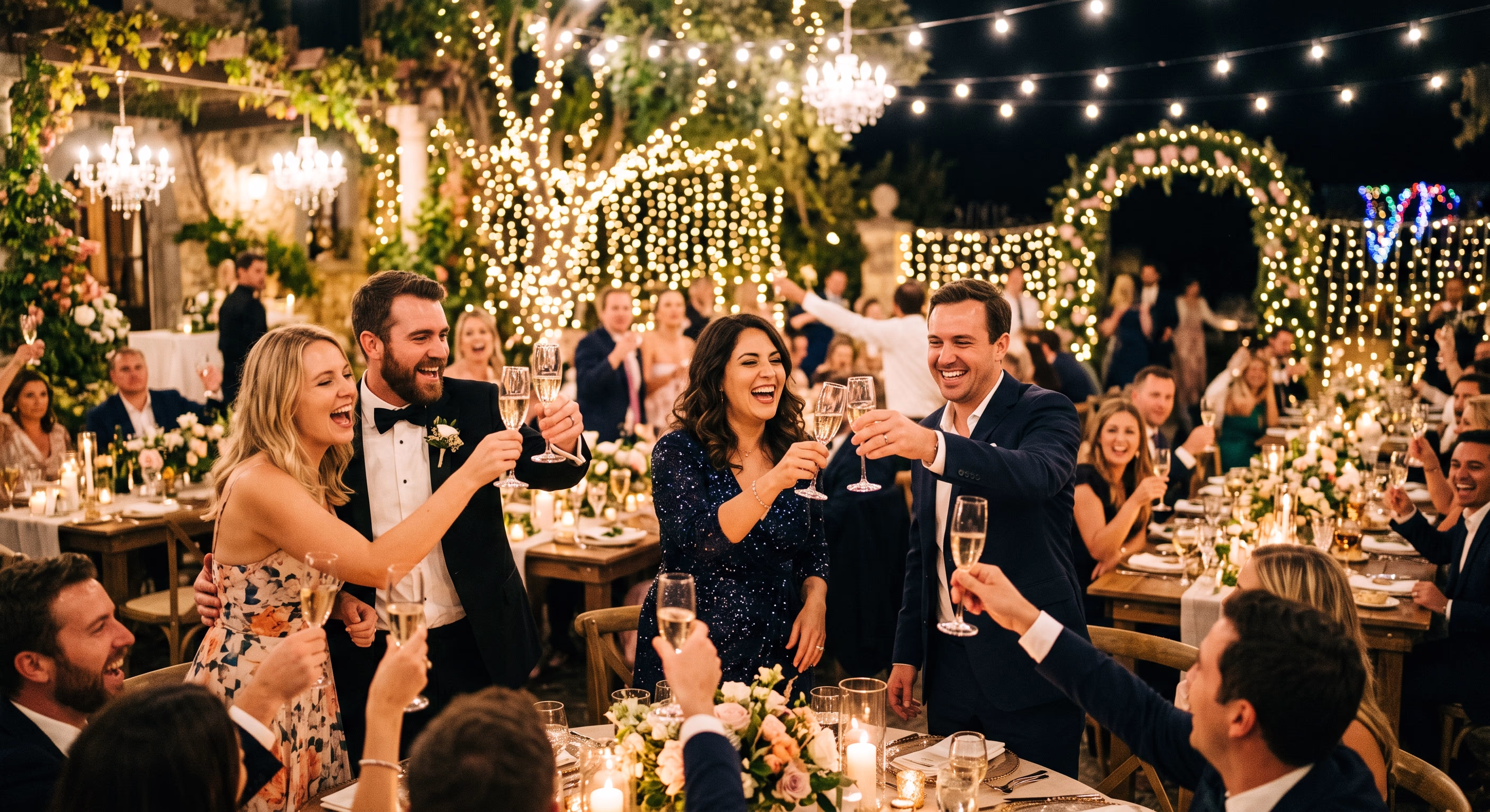 People laughing at an event clapping with glee